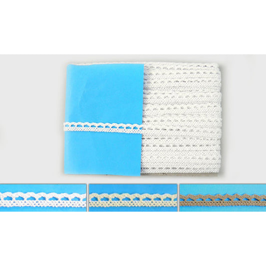 Κορδέλα δαντέλας βαμβακερή με μυτούλες οβάλ 0,7εκ, περίπου 18 μέτρα.