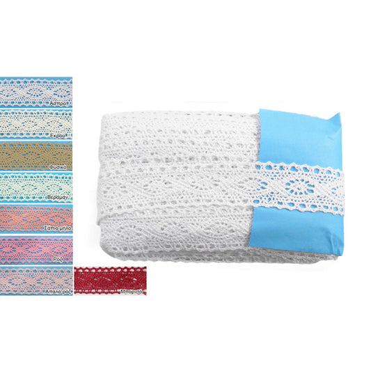 Κορδέλα δαντέλας βαμβακερή 3,5εκ, περίπου 18,2 μέτρα.