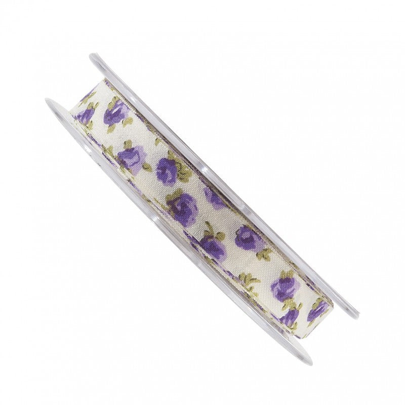 Κορδέλα polyester floral σε μοβ λιλά χρώμα για diy κατασκευές 1,3εκ 25m.