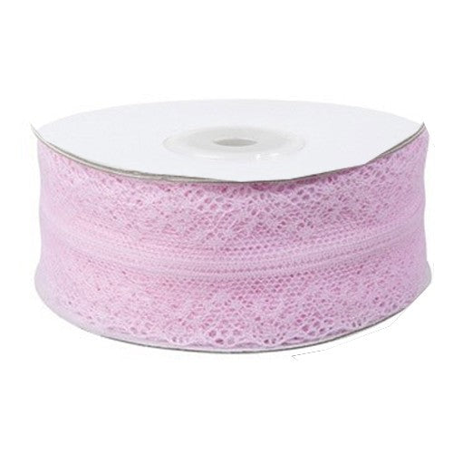 Κορδέλα δαντέλας διπλή σε ροζ χρώμα 4εκ 22,80m.